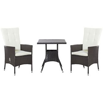 3 pc Patio Reclining Chair Set Rattan Wicker Furniture, Armchairs, Table, White