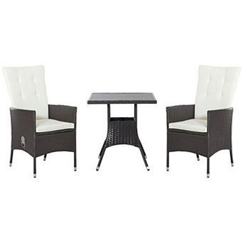 3 pc Patio Reclining Chair Set Rattan Wicker Furniture, Armchairs, Table, White