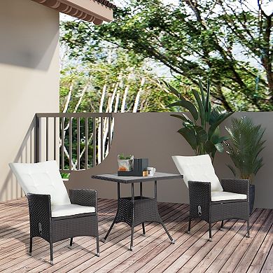 3pcs Patio Reclining Chair Set Rattan Wicker Furniture, Armchairs, Table, White