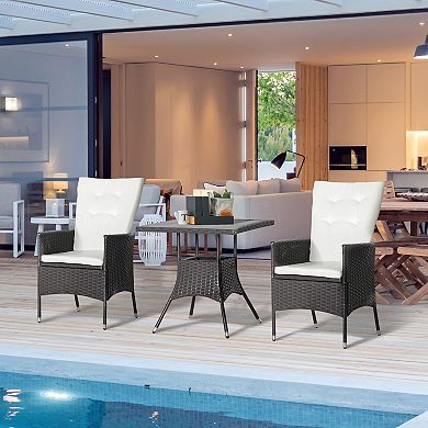 3pcs Patio Reclining Chair Set Rattan Wicker Furniture, Armchairs, Table, White