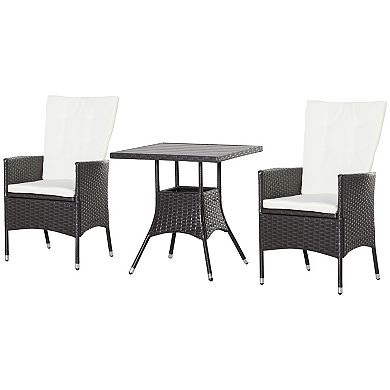 3pcs Patio Reclining Chair Set Rattan Wicker Furniture, Armchairs, Table, White