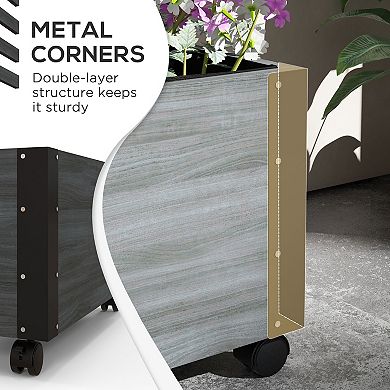 Outsunny Raised Garden Bed, Wooden Planter with Trellis, and Wheels,