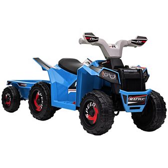 Aosom Kids Atv Quad Car With Back Trailer, Blue