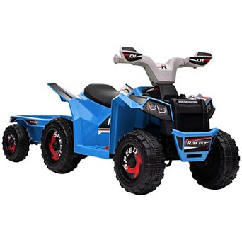 Aosom Kids Atv Quad Car With Back Trailer, Blue