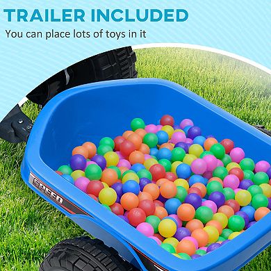 Aosom Kids Atv Quad Car With Back Trailer, Blue