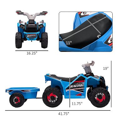 Aosom Kids Atv Quad Car With Back Trailer, Blue