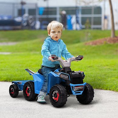 Aosom Kids Atv Quad Car With Back Trailer, Blue