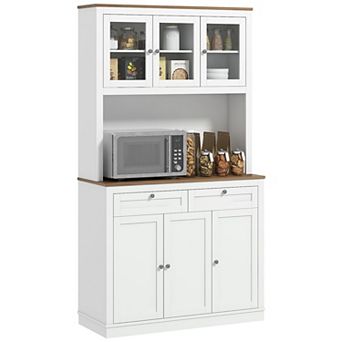 Homcom 71" Tall Kitchen Pantry Storage Cabinet With Microwave Stand White