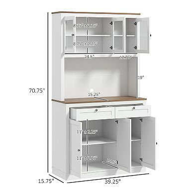 Homcom 71" Tall Kitchen Pantry Storage Cabinet With Microwave Stand White