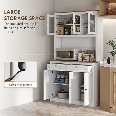 Homcom 71" Tall Kitchen Pantry Storage Cabinet With Microwave Stand White