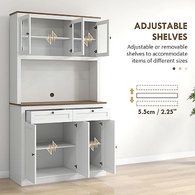 Homcom 71" Tall Kitchen Pantry Storage Cabinet With Microwave Stand White