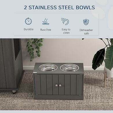 Pawhut Magnetic-door Dog Food Storage Cabinet & Dog Feeding Station, Gray