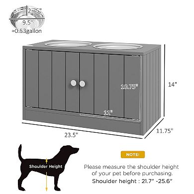 Pawhut Magnetic-door Dog Food Storage Cabinet & Dog Feeding Station, Gray