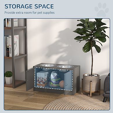 Pawhut Magnetic-door Dog Food Storage Cabinet & Dog Feeding Station, Gray