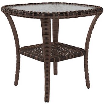 Rattan Coffee Table Outdoor With Storage Shelf, Mix Brown