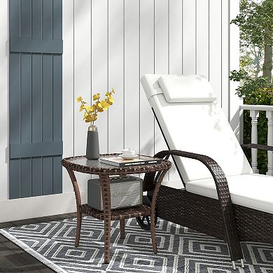 Rattan Coffee Table Outdoor With Storage Shelf, Mix Brown