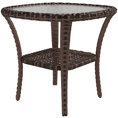 Rattan Coffee Table Outdoor With Storage Shelf, Mix Brown