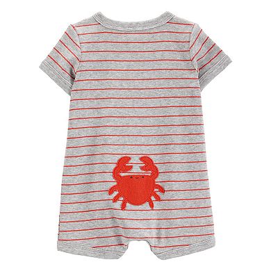 Baby Boy Carter's Crab Striped Cotton Blend Short Sleeve Romper