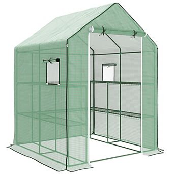 Outsunny 4.6ft x 4.7' Small Portable Walk-In house w/ Shelves