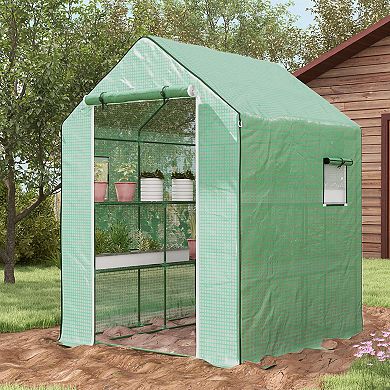 Outsunny 4.6ft x 4.7' Small Portable Walk-In house w/ Shelves