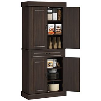71" Farmhouse Freestanding Cupboard Storage Kitchen Food Pantry Cabinet, Coffee