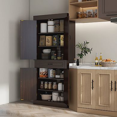 HOMCOM 71inch Kitchen Pantry Storage Cabinet with 4 Doors, Drawer