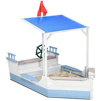 Outsunny Wooden Sandbox With Uv-resistant Canopy W/ Bench Seats
