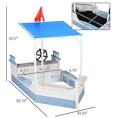 Outsunny Wooden Sandbox With Uv-resistant Canopy W/ Bench Seats