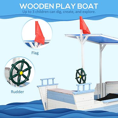 Outsunny Wooden Sandbox With Uv-resistant Canopy W/ Bench Seats
