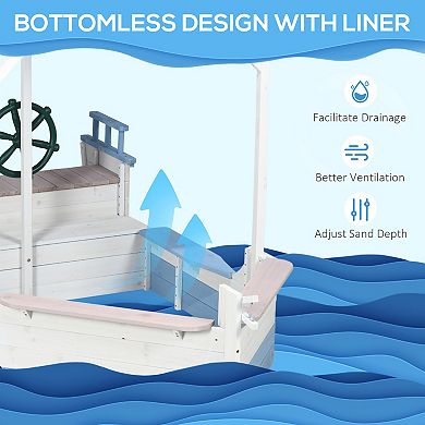 Outsunny Wooden Sandbox With Uv-resistant Canopy W/ Bench Seats