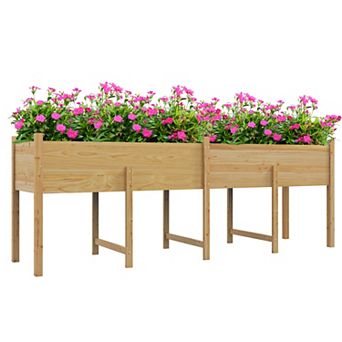 Outsunny Wooden Planter Box With Legs, Bed Liner And Drain Holes
