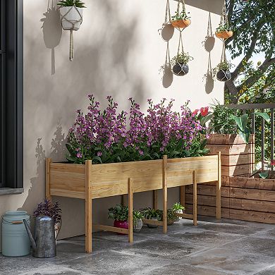 Outsunny Wooden Planter Box With Legs, Bed Liner And Drain Holes