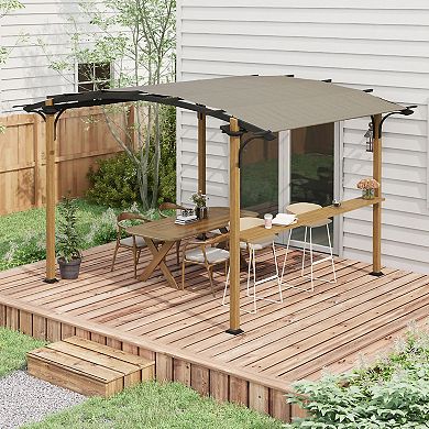 Outsunny 12' x 10' Outdoor Pergola Canopy with Bar Counter, Aluminum Frame