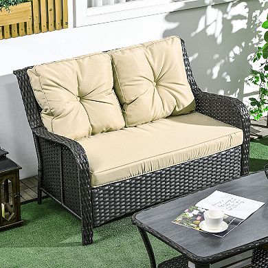 Outsunny 2-Seater Outdoor Sofa w/ 4inch Thick Cushions, Outdoor Couch