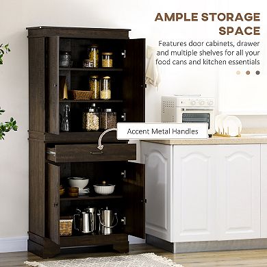 Homcom 72" 4-door Kitchen Pantry With Drawer And 3 Shelves