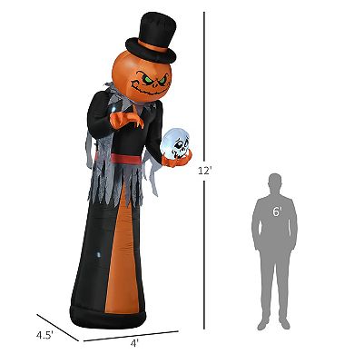 Homcom Giant 12ft Halloween Inflatables Pumpkin Reaper For Yard Garden
