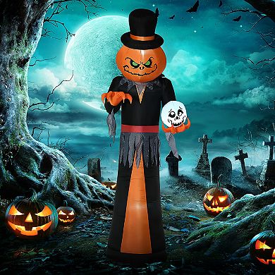Homcom Giant 12ft Halloween Inflatables Pumpkin Reaper For Yard Garden