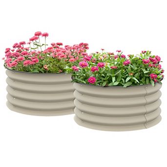 Outsunny Raised Garden Bed, Set Of 2 Galvanized Planter Box, Cream