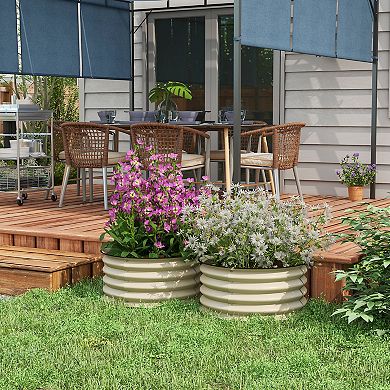 Outsunny Raised Garden Bed, Set Of 2 Galvanized Planter Box, Cream