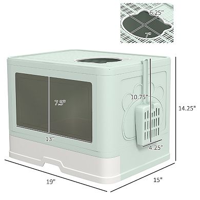Cat Litter Box, Front Entry Top Exit Cat Litter Tray, Green