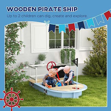 Wooden Sandbox With Pirate Ship Design For 3-7 Years, Blue