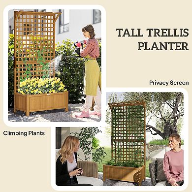 Outsunny Wood Raised Garden Bed Planter with Trellis & Roof