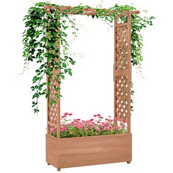 Outsunny 70.75" Raised Garden Bed With Trellis Hanging Roof With Drain Hole