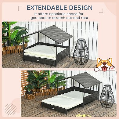 Pawhut Extendable Wicker Dog House Outdoor W/ Waterproof Roof, Cream White