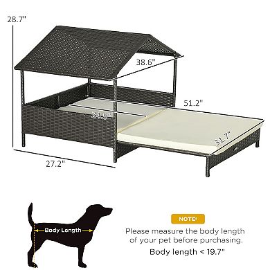 Pawhut Extendable Wicker Dog House Outdoor W/ Waterproof Roof, Cream White