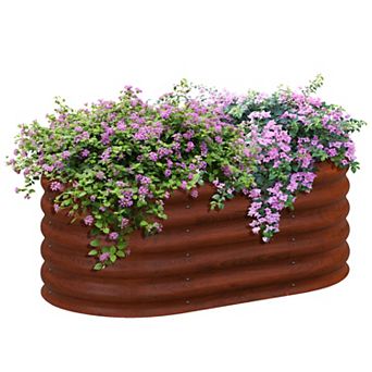 Outsunny Galvanized Raised Garden Bed Planter Box, 3.4' X 2' X 1.4', Brown