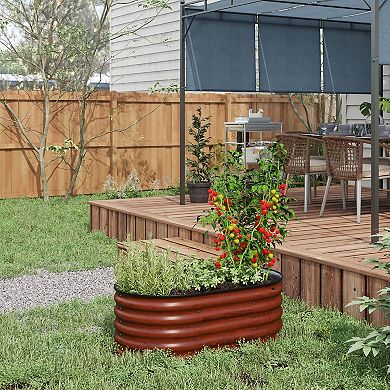 Outsunny Galvanized Raised Garden Bed Planter Box, 3.4' X 2' X 1.4', Brown
