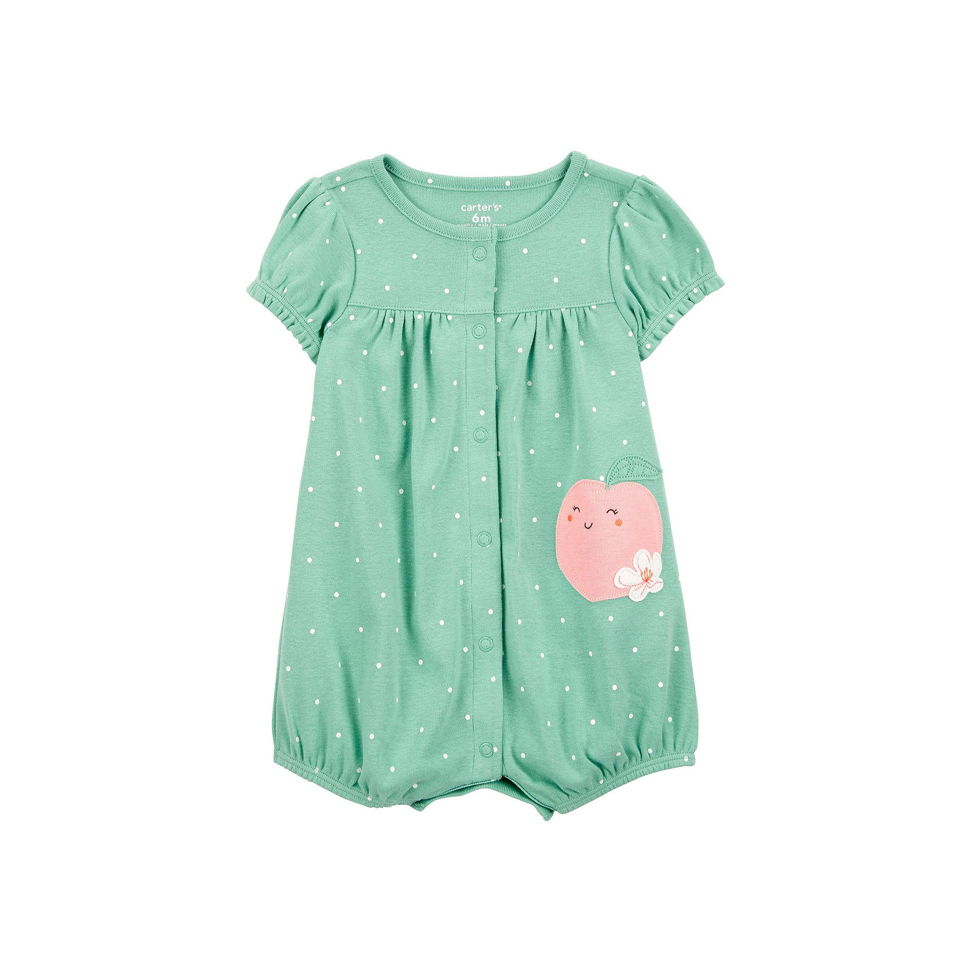 Baby Girl Carters Polka Dot Peach Short Sleeve Romper, Girls, Size: 24 Mo