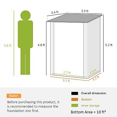 Outsunny 3.3' x 3.4' Metal Outdoor Storage Shed with Lockable Doors