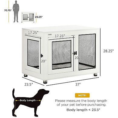 Dog Crate Furniture With Cushion, Double Doors For Large Dogs, White